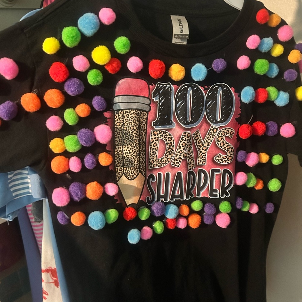 Gildan Black Kids Tee with Colorful Pom-Poms